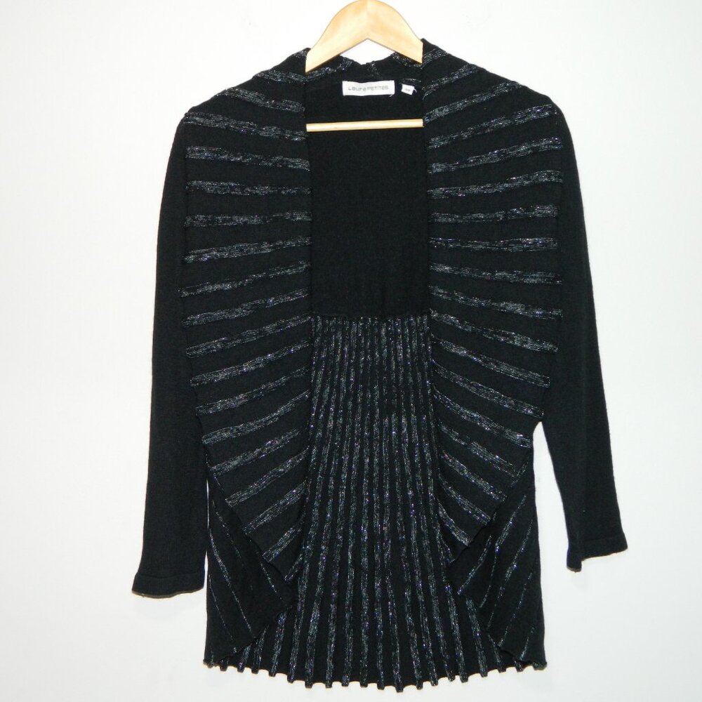 2 for/ $25 Laura Petites Black Knit Cardigan Metallic Thread Detail Size PS